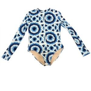 Mott50 Blue and White Geometric Swim Bodysuit